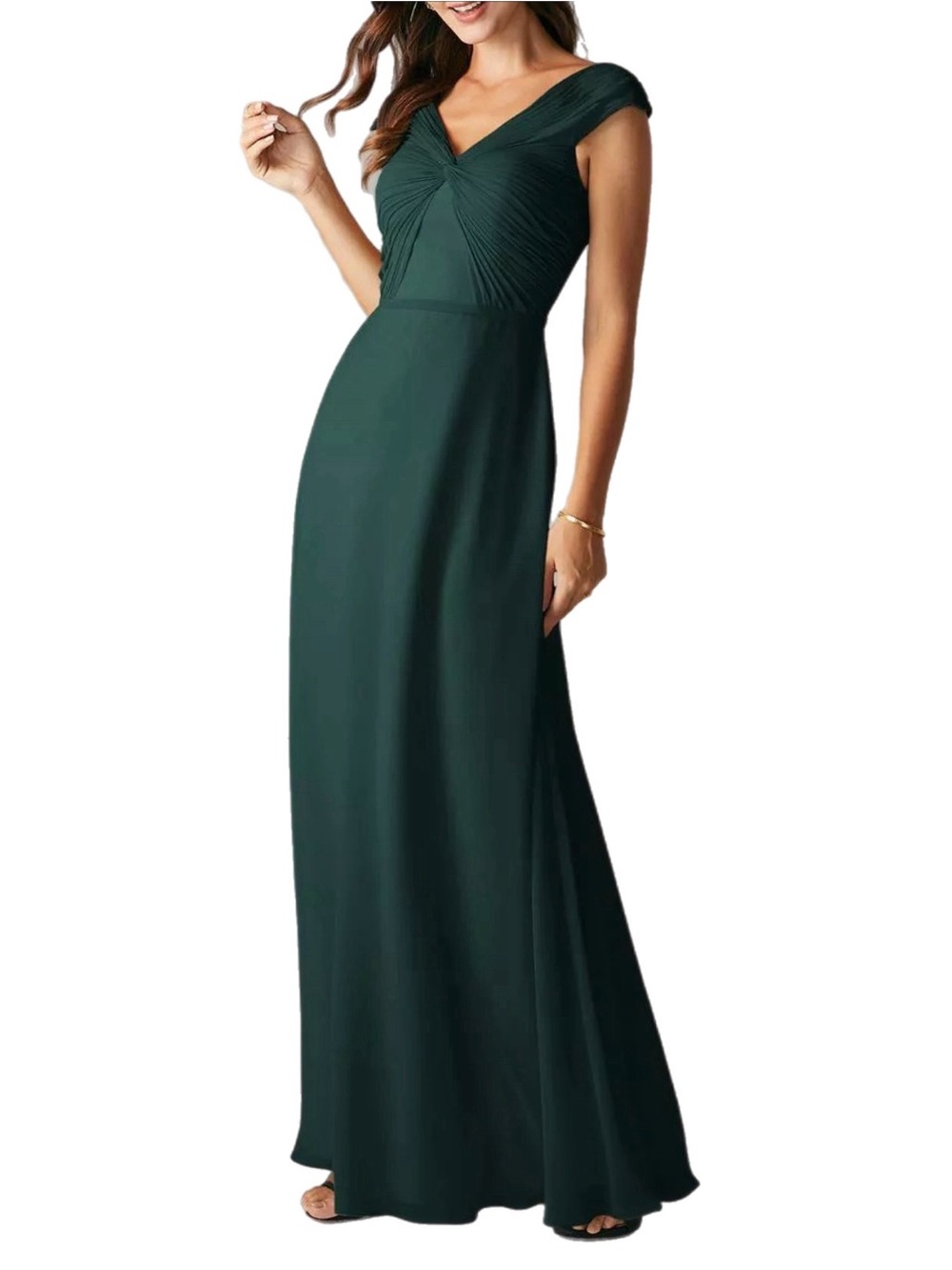 NWOT AW Bridal Dark Green Chiffon HUMIDITY A-Line Floor Length Gown Size 6